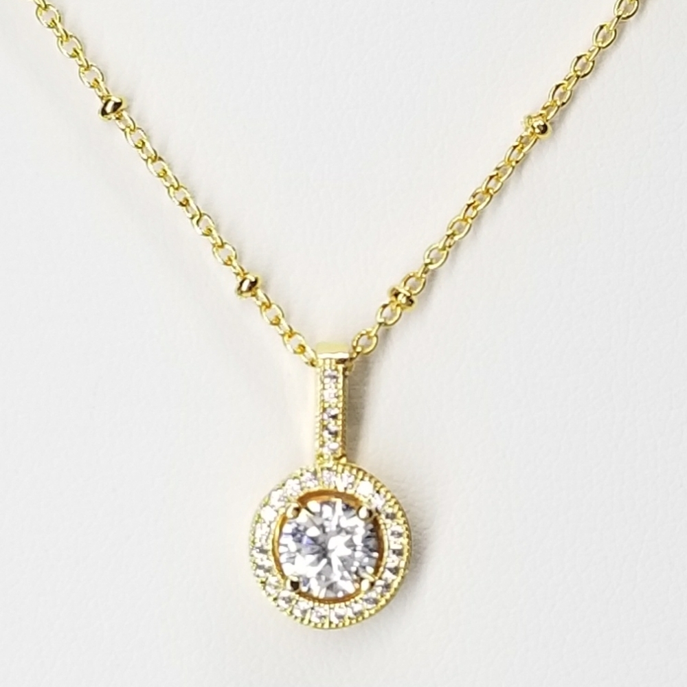 NEW Dainty Halo Diamond Micro Pave CZ Necklace - Picture 1 of 11
